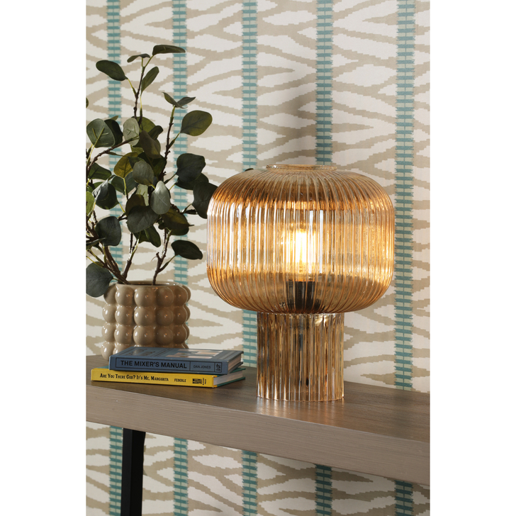 Dar Demarius Amber Ribbed Glass Table Lamp