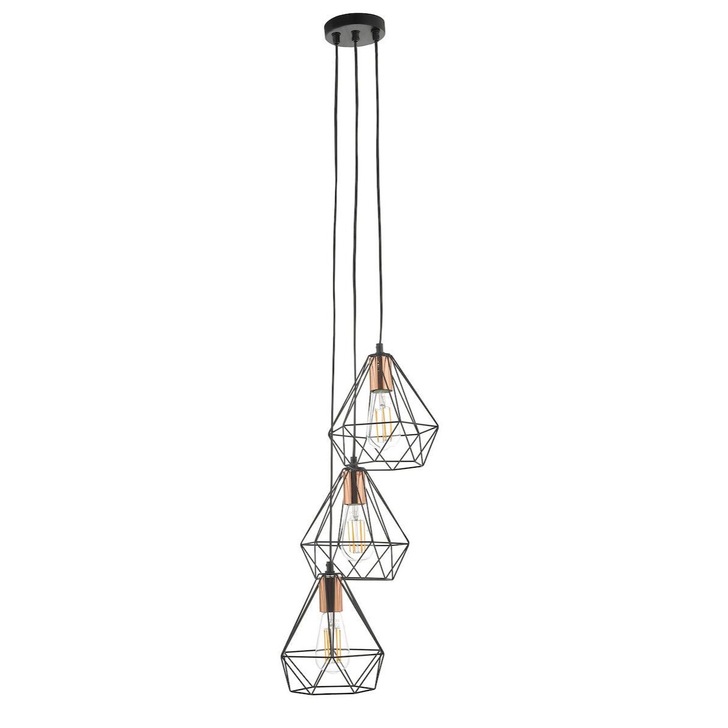 Dar Deyon DEY0322 3 Light Cluster Pendant In Matt Black & Copper Finish