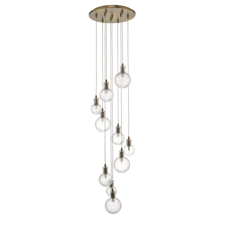 Dar Dita DIT2342 10 Light Cluster Pendant In Brass Finish With Clear Glass