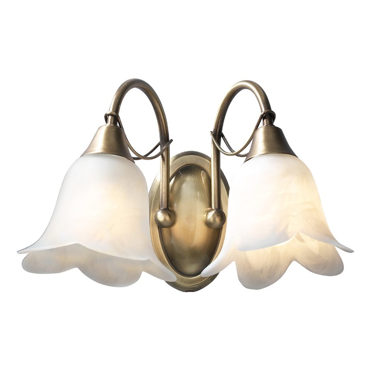 Dar Doublet DOU0975 Antique Brass Finish Double Light With Alabaster Glass Shades