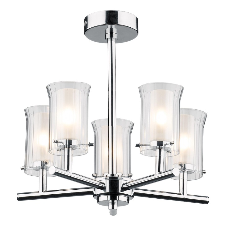 Dar Elba ELB0550 Polished Chrome Finish 5 Light Semi Flush Ceiling Light - IP44