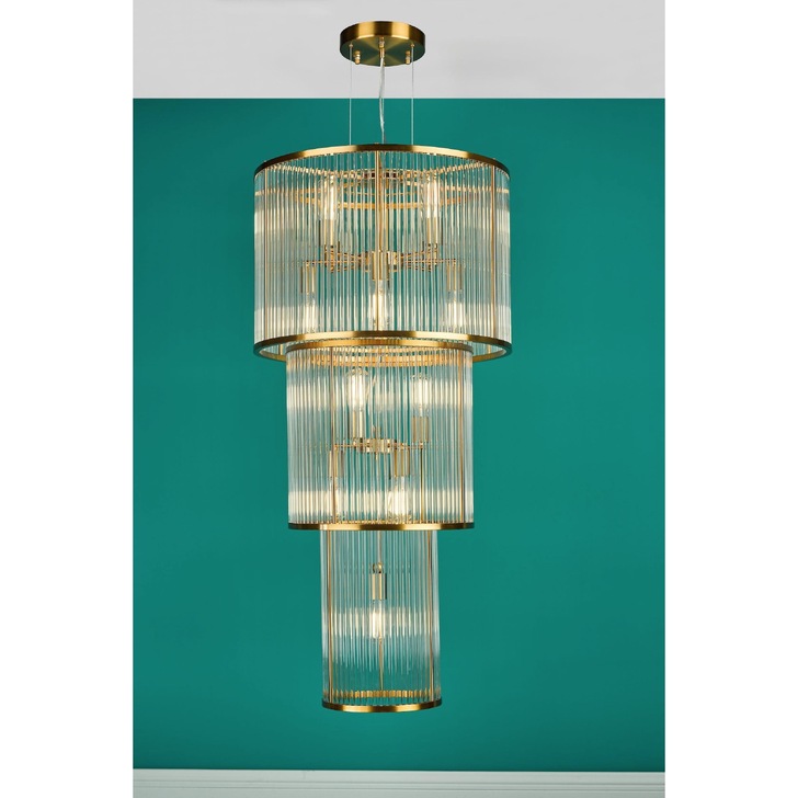 Dar Eleanor Natural Brass/Glass Large Staircase Light