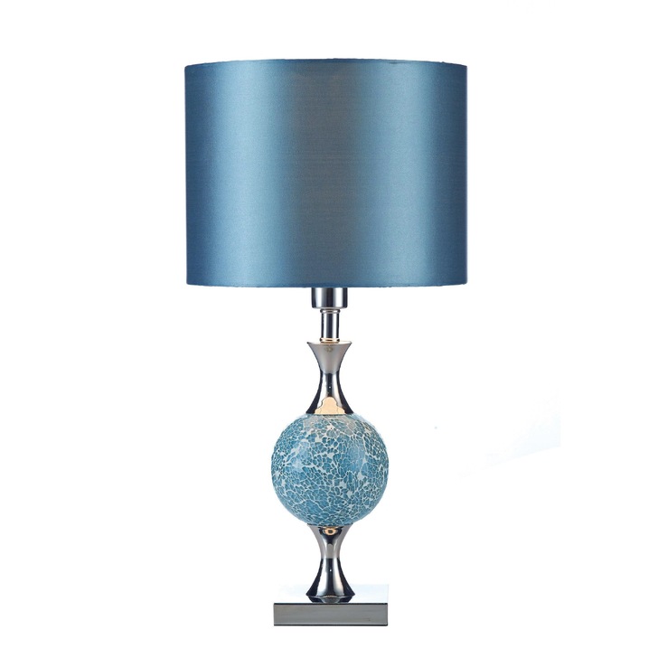 Dar Elsa ELS4223 Polished Chrome/Blue Mosaic Table Lamp Complete With Blue Faux Silk Shade