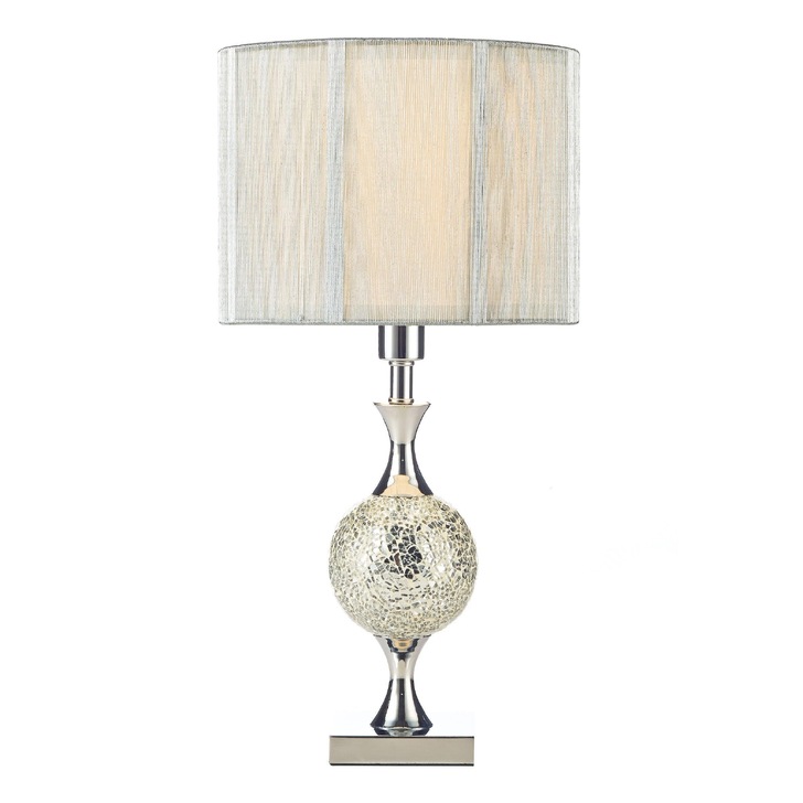 Dar Elsa ELS4239 Polished Chrome/Silver Mosaic Table Lamp Complete With Silver String Shade