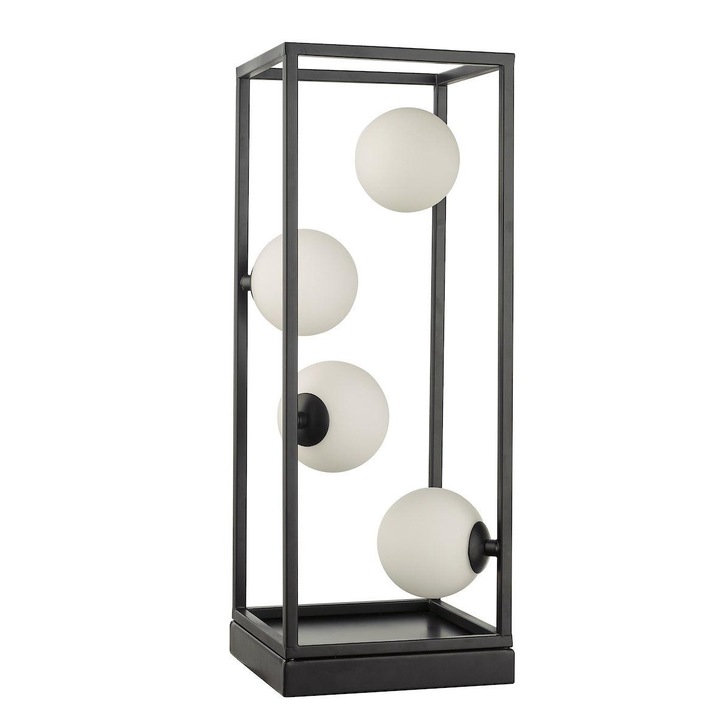 Dar Ensio ENS4222 4 Light Table Lamp In Matt Black Finish With Opal Glass Shades