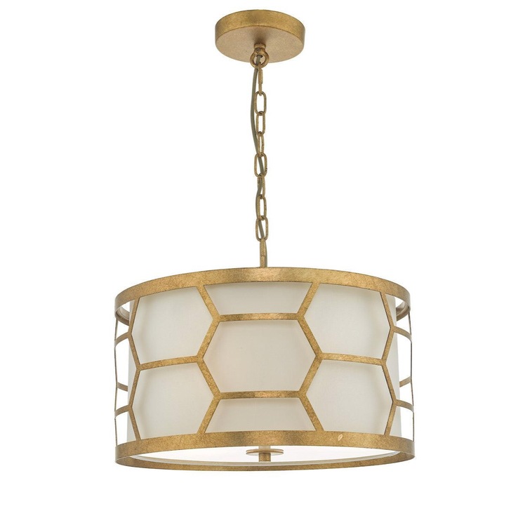 Dar Epstein EPS0312 3 Light Pendant In Gold Leaf Finish Complete With Ivory Shade & Frosted Acrylic Diffuser