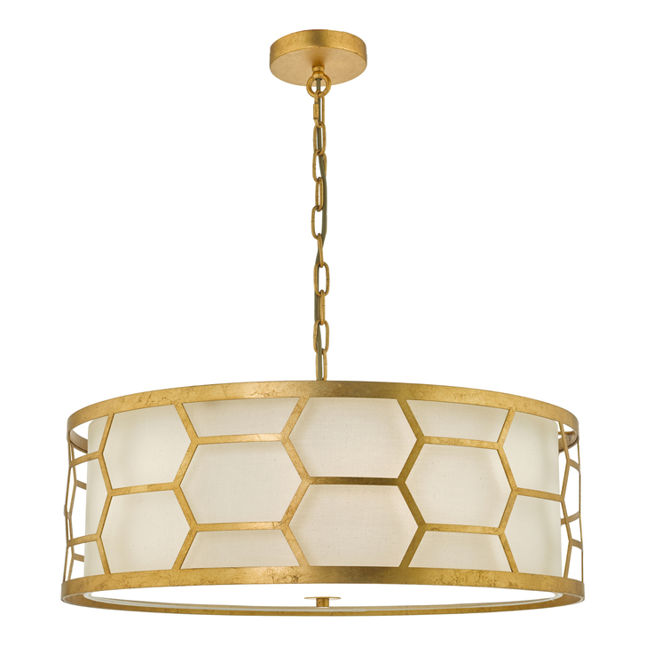 Dar Epstein EPS0412 4 Light Pendant In Gold Leaf Finish Complete With Ivory Shade & Frosted Glass Diffuser