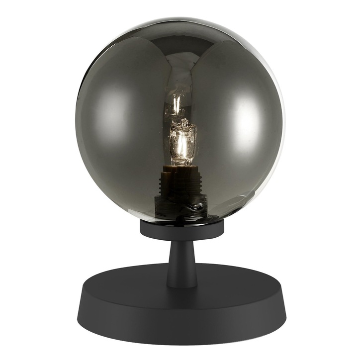 Dar Esben Matt Black Touch Table Lamp Complete With With Smoked Glass