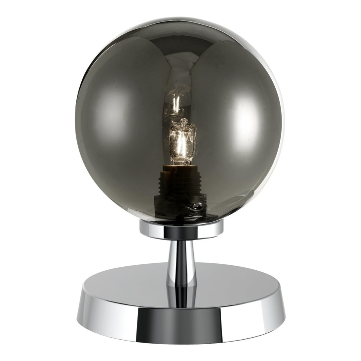 Dar Esben Polished Chrome Touch Table Lamp Complete With With Smoked Glass