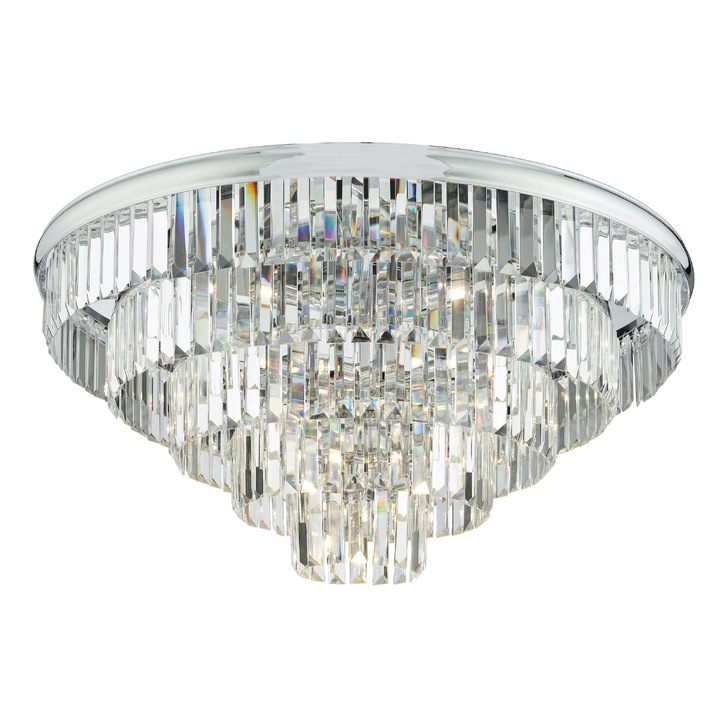 Dar Eulalia Polished Chrome Large Flush Crystal Lighting Light