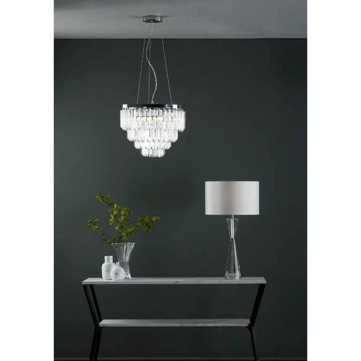 Dar Fame 5 Light Polished Chrome Pendant Light Complete With Clear Sculpted Glasses