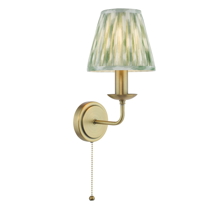 Dar Favian Matt Bronze Double Wall Light Complete with Green Patterned Ikat Shades
