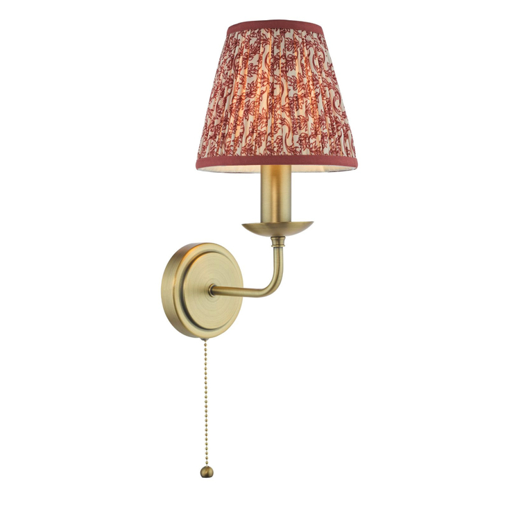 Dar Favian Matt Bronze Double Wall Light Complete with Red Patterned Shades