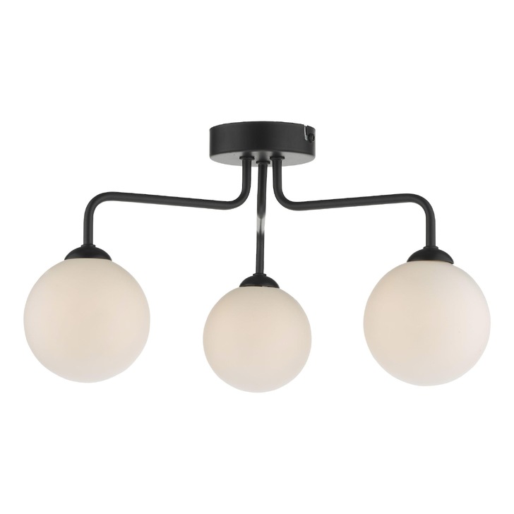 Dar Feya 3 Light Semi Flush Ceiling Light in Matt Black Complete With Opal Glasses