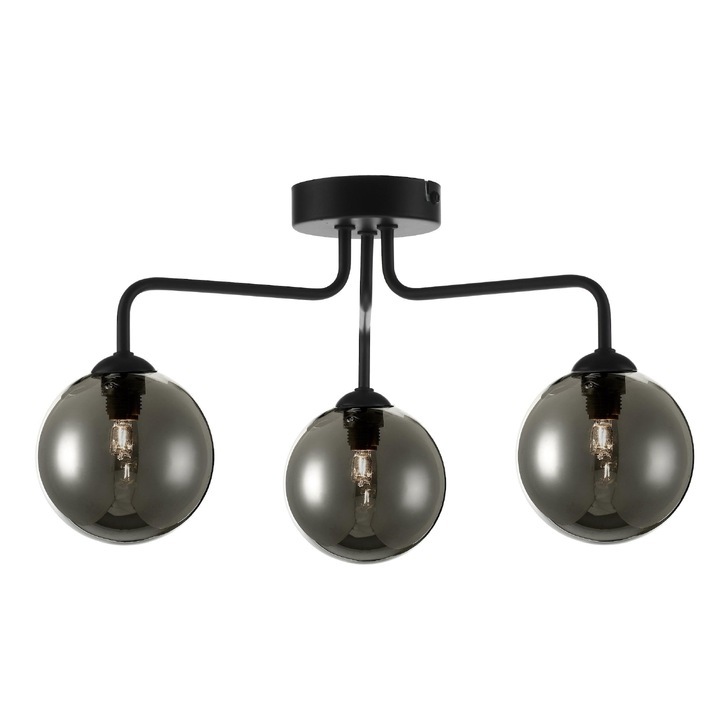 Dar Feya 3 Light Semi Flush Ceiling Light in Matt Black Complete With Smoked Glasses