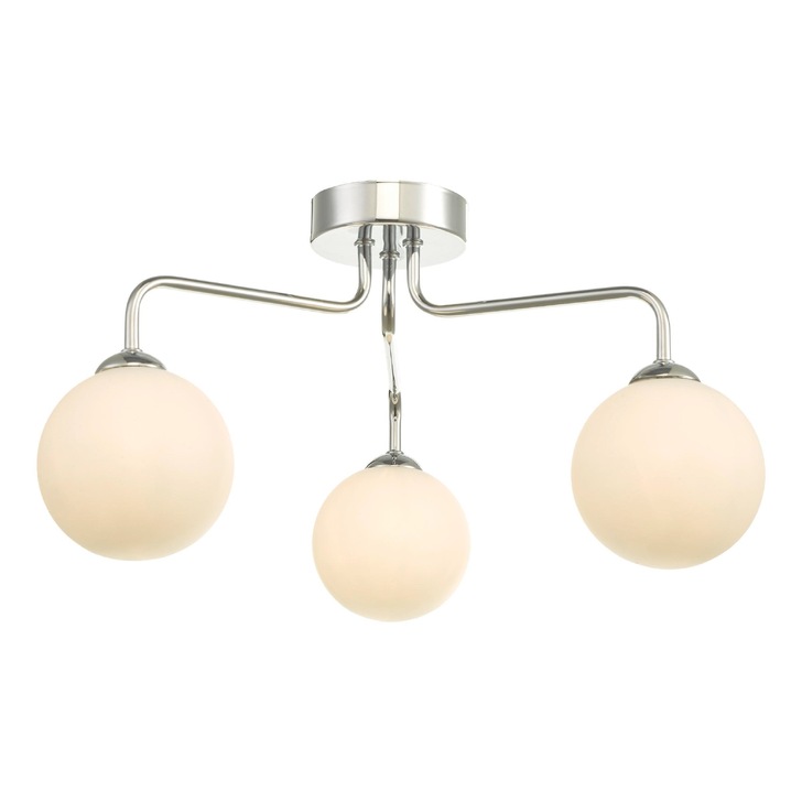 Dar Feya 3 Light Semi Flush Ceiling Light in Polished Chrome Complete With Opal Glasses