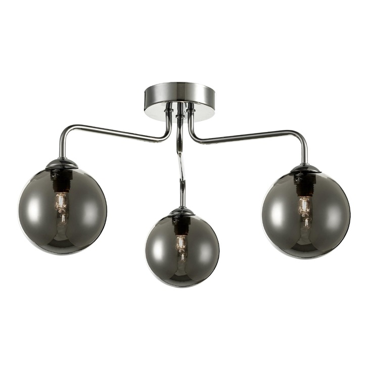 Dar Feya 3 Light Semi Flush Ceiling Light in Polished Chrome Complete With Smoked Glasses