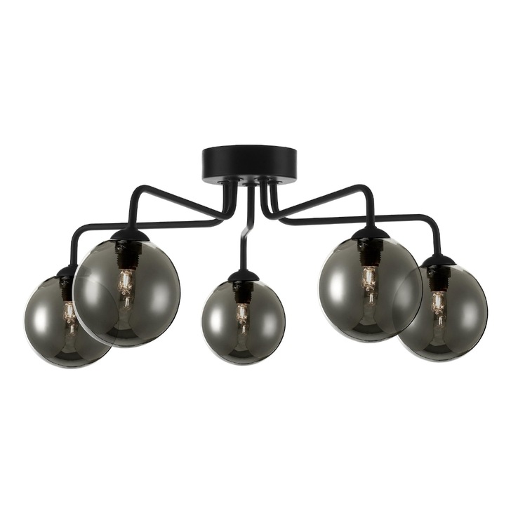 Dar Feya 5 Light Semi Flush Ceiling Light in Matt Black Complete With Smoked Glasses