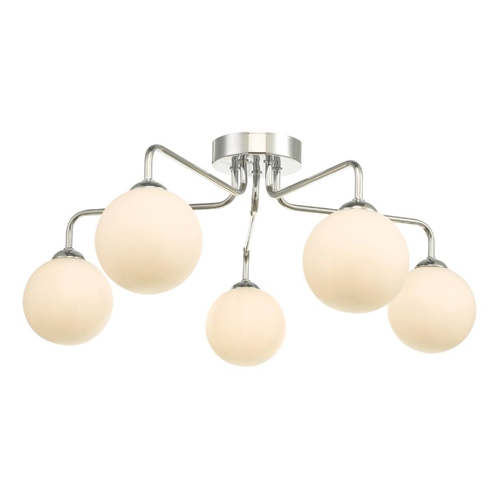 Dar Feya 5 Light Semi Flush Ceiling Light in Polished Chrome Complete With Opal Glasses