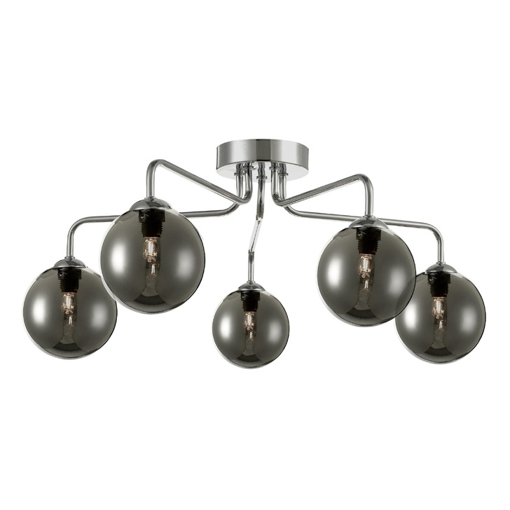 Dar Feya 5 Light Semi Flush Ceiling Light in Polished Chrome Complete With Smoked Glasses