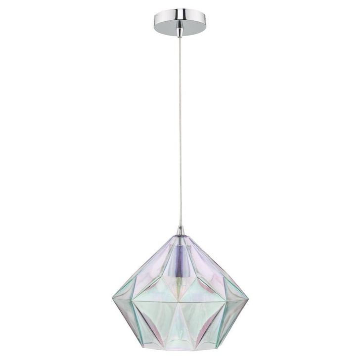 Dar Gaia GAI0150 Single Pendant In Polished Chrome Finish With Iridised Glass