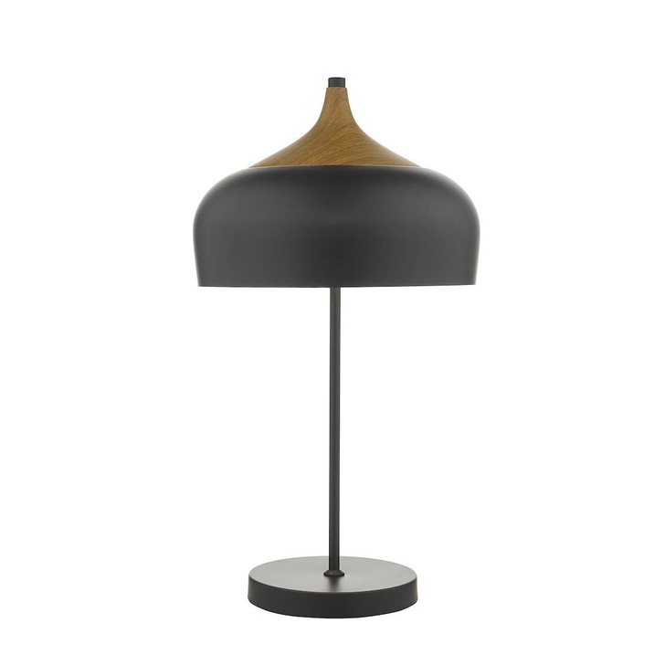 Dar Gaucho GAU4222 2 Light Table Lamp In Matt Black & Wood Finish