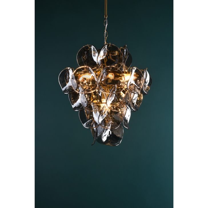 Dar Genoa 8 Light Natural Brass Pendant Comeplete With Smoked Glass