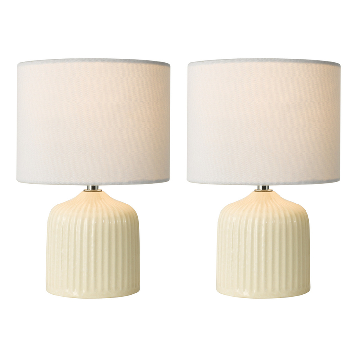 Dar Gigi Cream Twin Pack Of Ceramic Table Lamps Complete With White Linen Shades - Switched