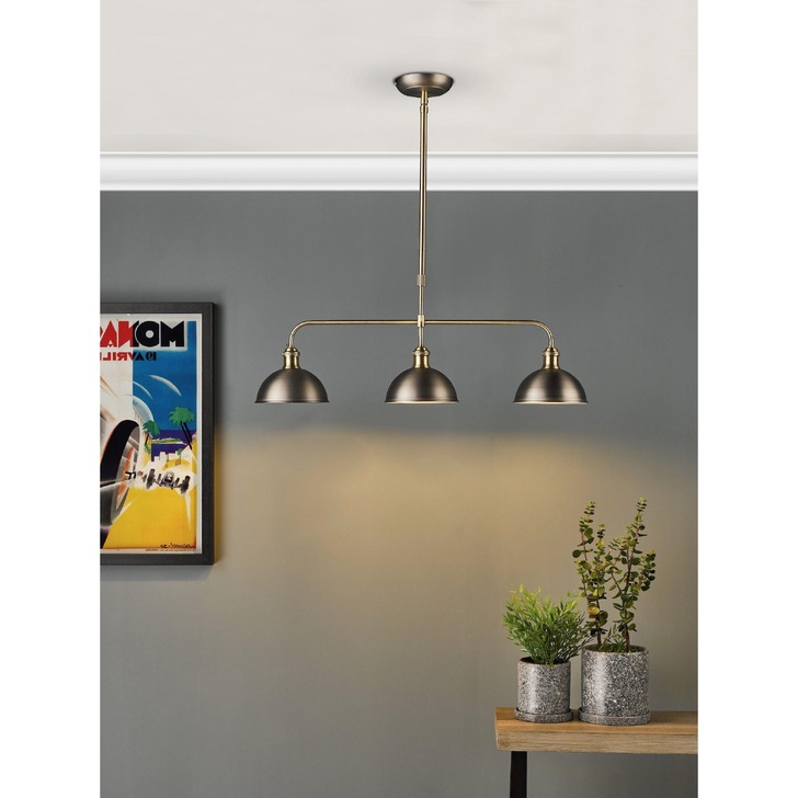 Dar Governor 3 Light Bar Pendant In Antique Chrome And Antique Brass Finishes