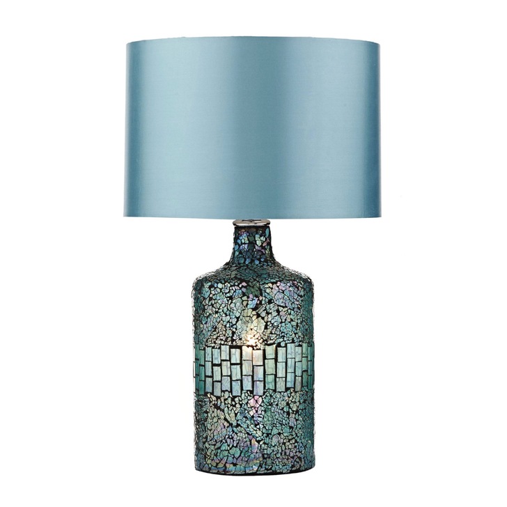 Dar Guru GUR4223 Blue Mosaic 2 Light Table Lamp Complete With Blue Faux Silk Shade