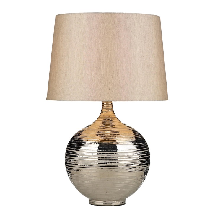 Dar Gustav GUS4332 Silver Finish Large Table Lamp Complete With Silver Faux Silk Shade