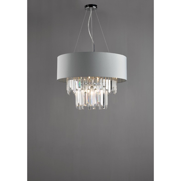 Dar Halle HAL0639 6 Light Pendant Crystal Complete With Satin Grey Shade