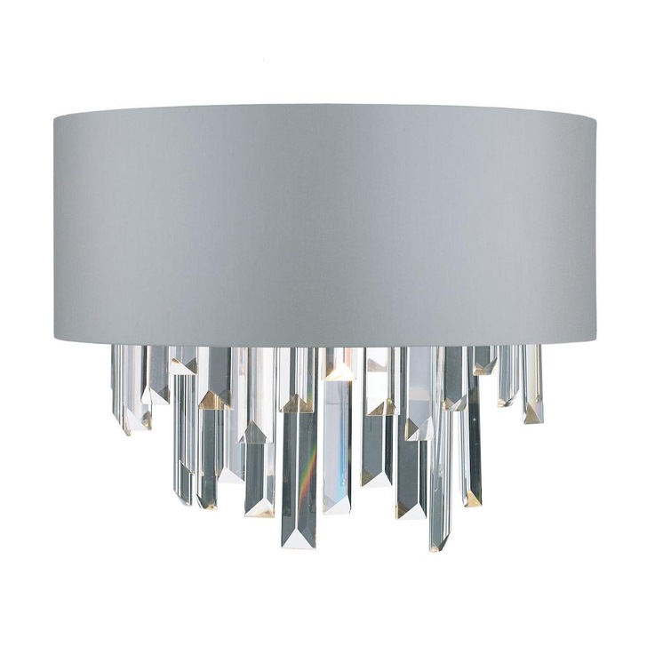 Dar Halle HAL0939 2 Light Wall Light Crystal Complete With Satin Grey Shade