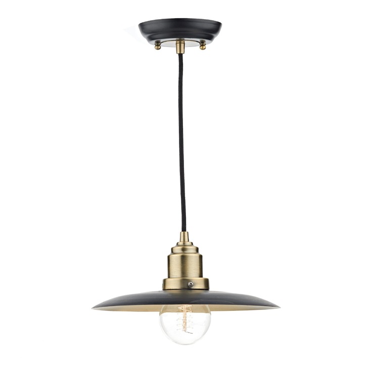 Dar Hannover HAN0154 Black & Antique Brass Finish Single Pendant