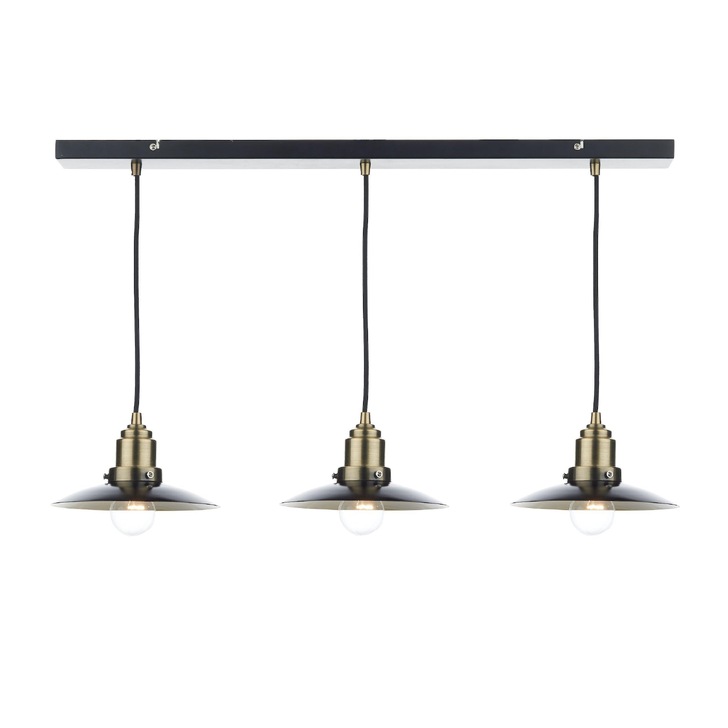 Dar Hannover HAN0354 Black & Antique Brass Finish 3 Light Bar Pendant