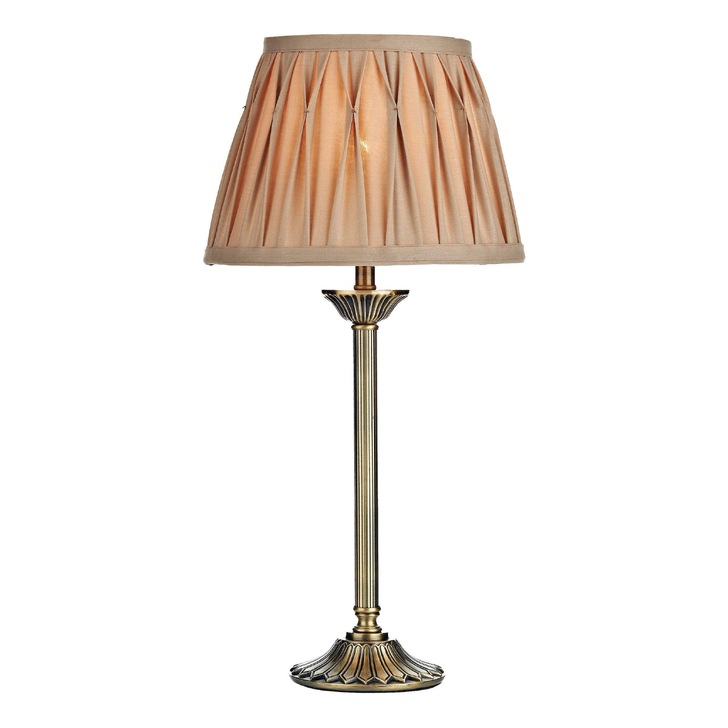 Dar Hatton HAT4275 Antique Brass Table Lamp Complete With Gold Pleated Shade