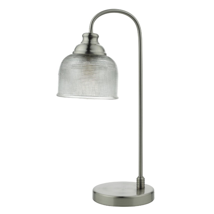 Dar Hector HEC4238 Satin Nickel Table Lamp With Clear Prismatic Glass