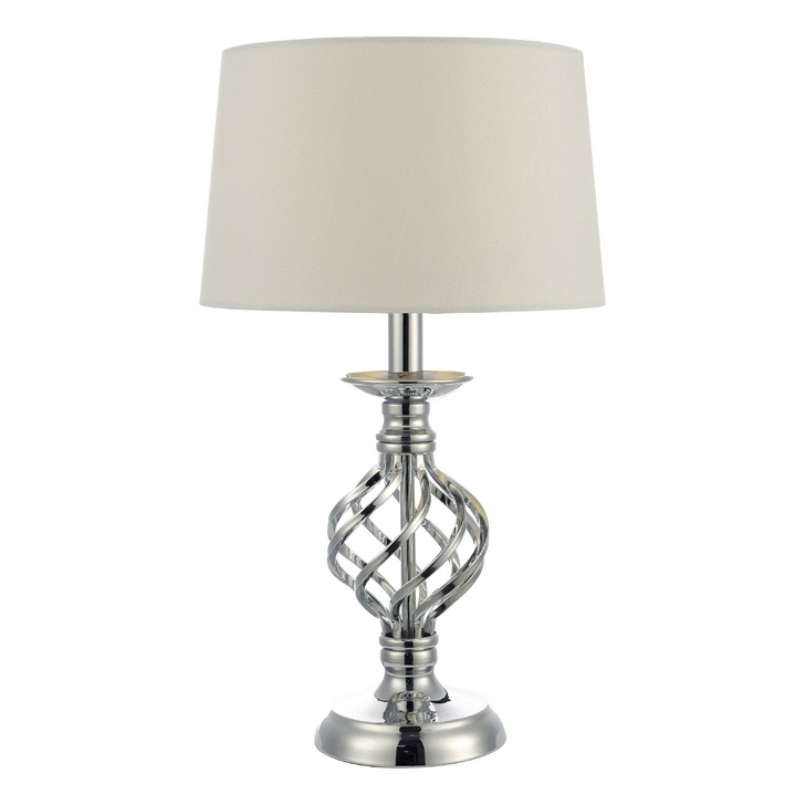 Dar Iffley IFF4150 Polished Chrome Twist Touch Table Lamp Complete With Ivory Faux Silk Shade