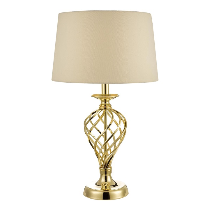 Dar Iffley IFF4335 Gold Twist Touch Table Lamp Complete With Cream Faux Silk Shade