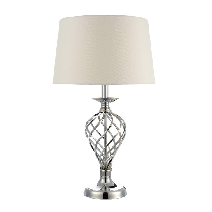 Dar Iffley IFF4350 Polished Chrome Twist Touch Table Lamp Complete With Ivory Faux Silk Shade