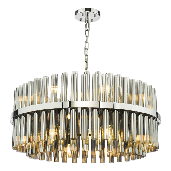 Dar Imani 16 Light Pendant Polished Chrome and Smoked Ribbed Glass