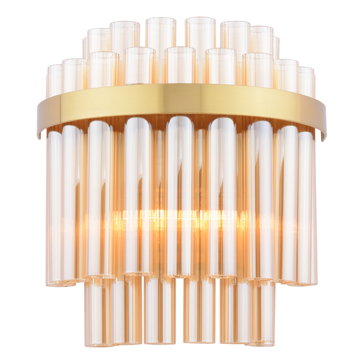 Dar Imani 2 Light Wall Light Natural Brass and Champagne Ribbed Glass