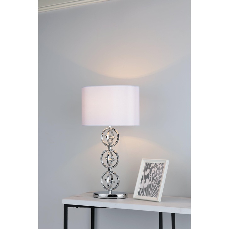 Dar Innsbruck INN4250 Polished Chrome Finish Table Lamp Complete With Ivory Faux Silk Shade