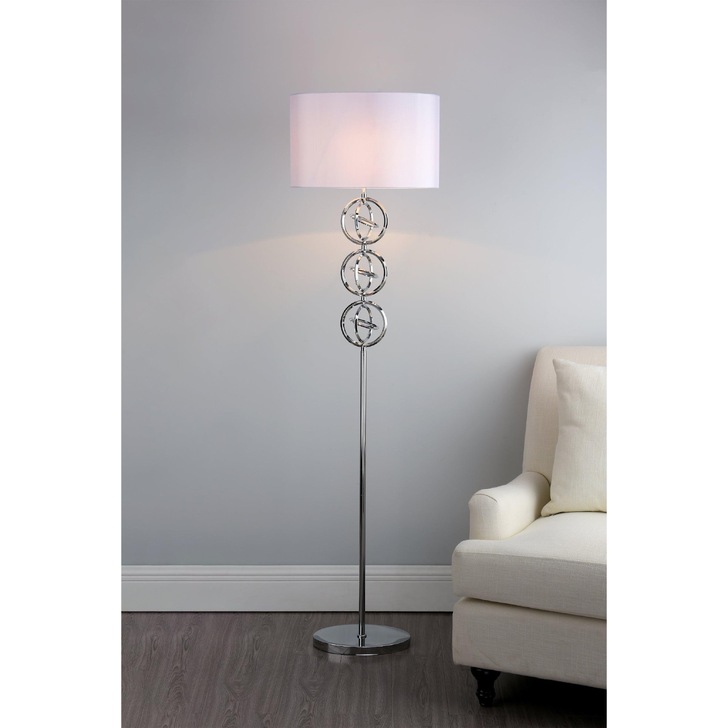 Dar Innsbruck INN4950 Polished Chrome Finish Floor Lamp Complete With Ivory Faux Silk Shade