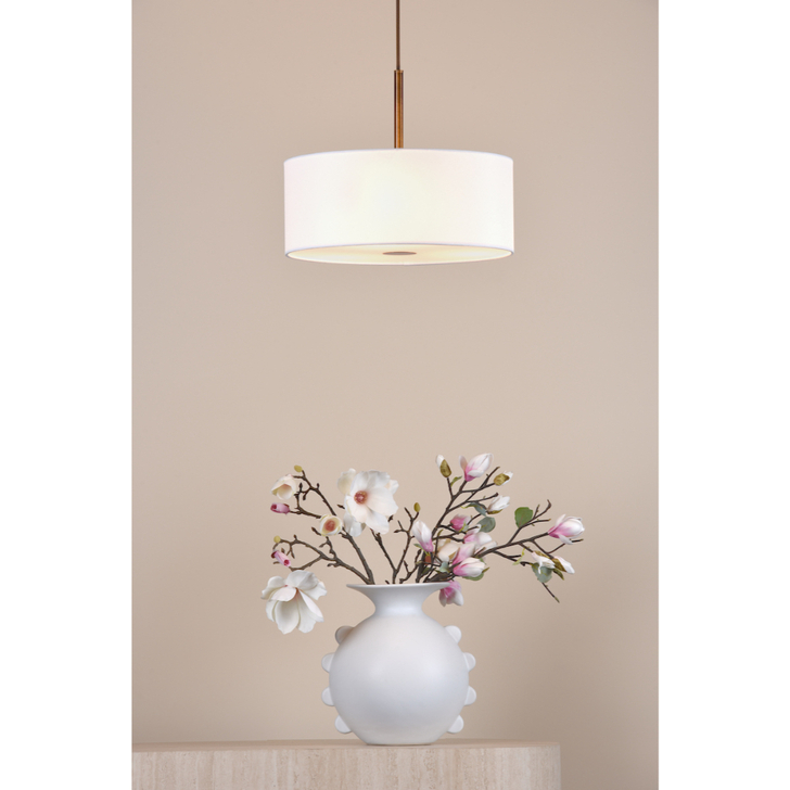 Dar Isla Antique Bronze 3 Light Fabric Pendant Light Complete With Ivory Shade - 40cm