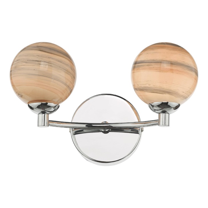 Dar Izzy 2 Light Wall Light In Polished Chrome Complete With Swirl Glass