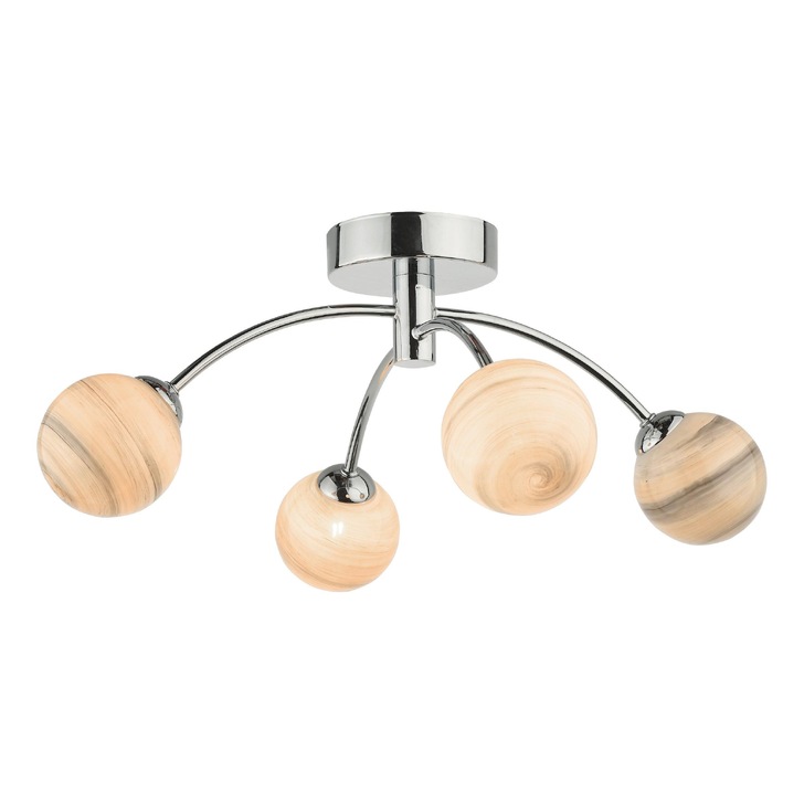 Dar Izzy 4 Light Semi-Flush Ceiling Light In Polished Chrome Complete With Swirl Glass