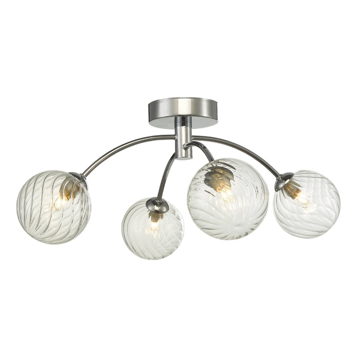 Dar Izzy 4 Light Semi-Flush Ceiling Light In Polished Chrome Complete With Twisted Glass