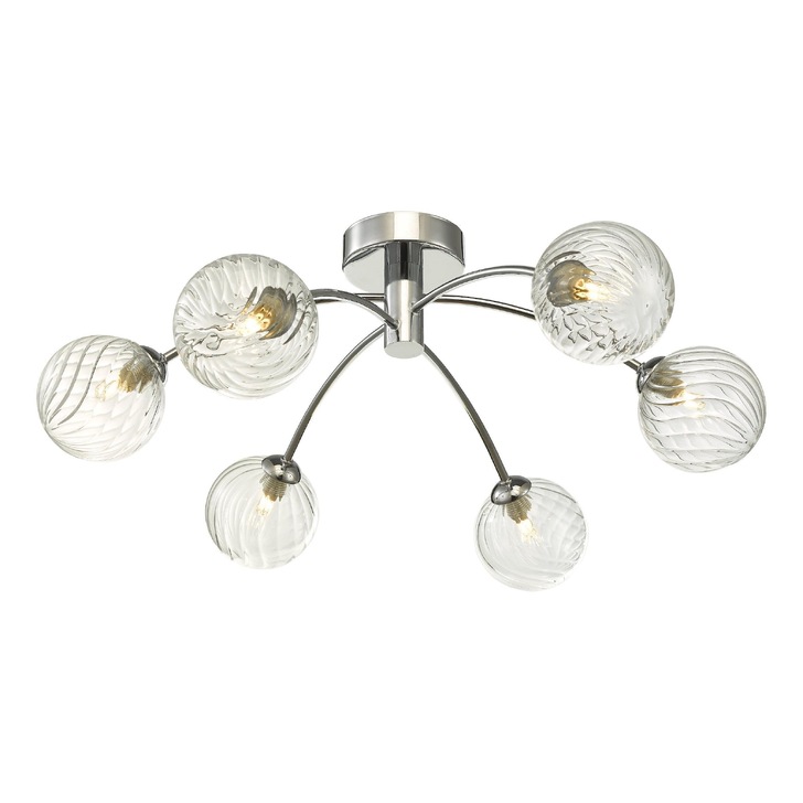 Dar Izzy 6 Light Semi-Flush Ceiling Light In Polished Chrome Complete With Twisted Glass