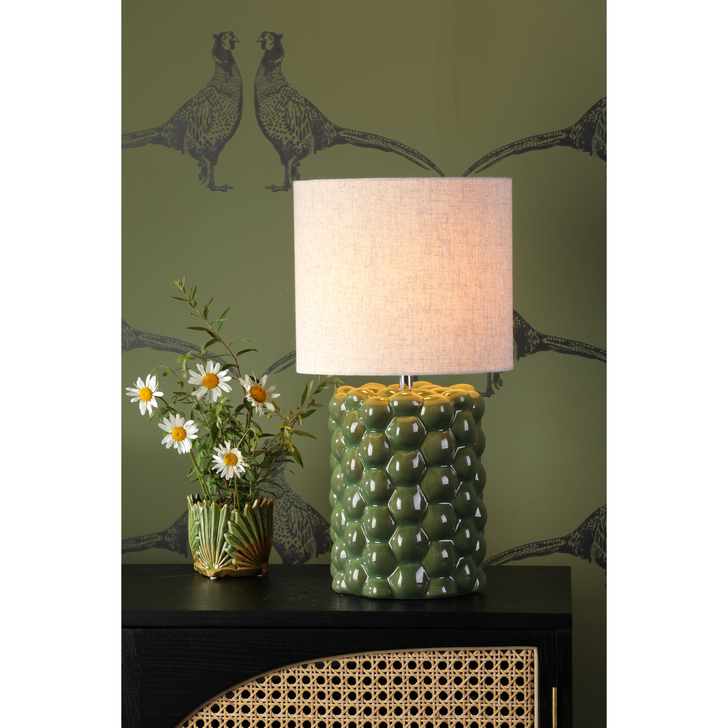 Dar Jayden Table Lamp Green Reactive Glaze With Natural Shade